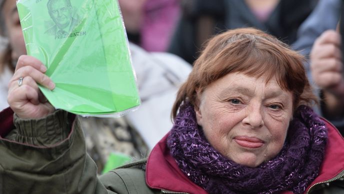 Demonstrace na podporu prezidenta se účastní asi 300 lidí 