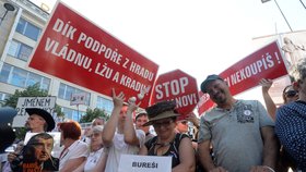 Demonstrace proti premiérovi Andreji Babišovi a ministryni spravedlnosti Marii Benešové na Václavském náměstí (4. 6. 2019)