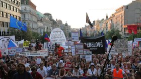 Demonstrace proti premiéru Andreji Babišovi a ministryni spravedlnosti Marii Benešové se podle odhadů organizátorů účastnilo asi 120 tisíc lidí. (4.6.2019)