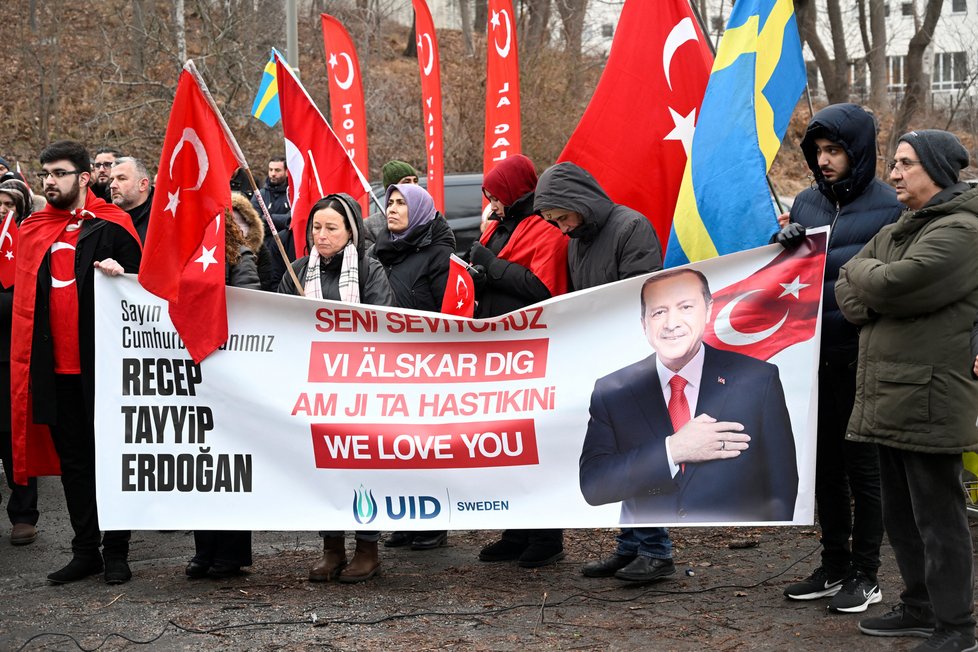 Demonstrace proti Erdoganovi ve švédském Stockholmu (leden 2023)