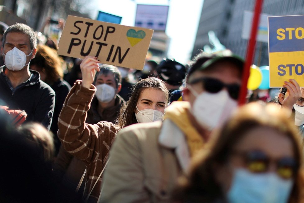 Demonstrace proti ruské invazi na Ukrajinu v Německu (13.3.2022)