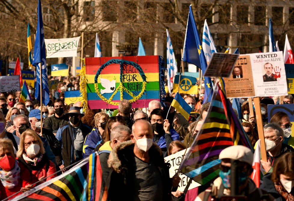 Demonstrace proti ruské invazi na Ukrajinu v Německu (13.3.2022)