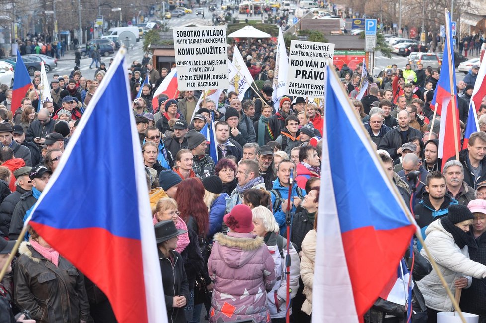 Demonstrace podporovatelů prezidenta na pražském Václavském náměstí