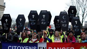 Protest „žlutých vest“ v Paříži proti prezidentu Macronovi (19. 1. 2019)