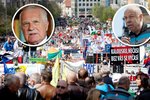 Odborář Zavadil (vpravo) vzkazuje, že protvládní protesty budou pokračovat a dokonce ještě sílit. Václav Klaus (vlevo) si o tom ale myslí své. Samotný křik na Václaváku prý nepomůže