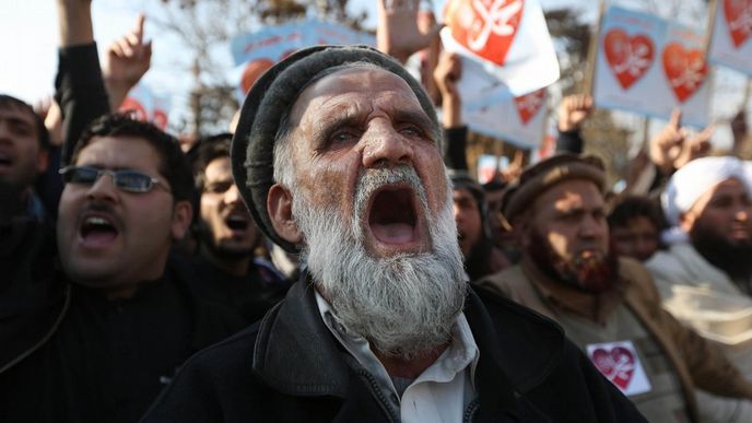 Demonstrace proti francouzskému časopisu Charlie Hebdo v afghánském Kábulu
