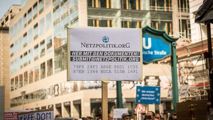 Demonstrace proti vyšetřování blogu Netzpolitik.org