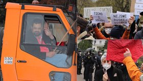 Další demonstrace před ruskou ambasádou. „Před bolševikem se neustupuje,“ hřímal Novotný z multikáry