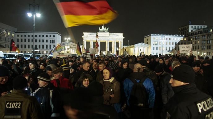 Demonstrace skupiny Baergida, spřízněné s hnutím Pegida