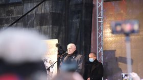 Průběh demonstrace proti vládním opatřením namířeným proti koronaviru. Vystoupil na ní například i Václav Klaus. (10. leden 2021)