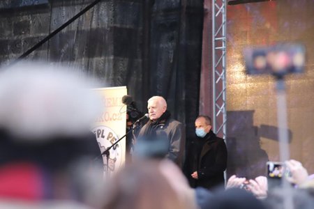 Průběh demonstrace proti vládním opatřením namířeným proti koronaviru. Vystoupil na ní například i Václav Klaus. (10. leden 2021)