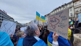 Demonstrace za podporu Ukrajiny na Václavském náměstí. (24.2.2022)