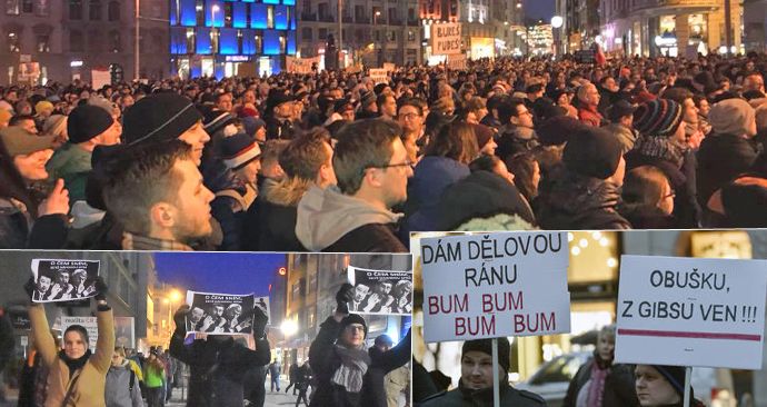 Demonstrace proti Zdeňkovi Ondráčkovi (KSČM) v čele komise pro kontrolu GIBS (5. 3. 2018)