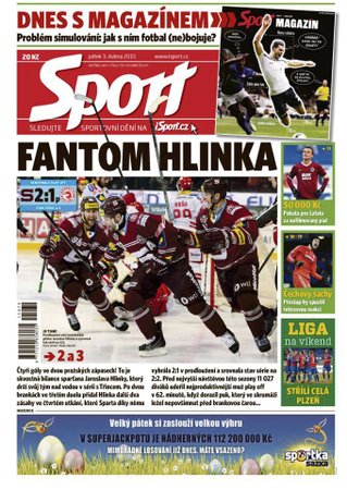 Titulní strana pátečního deníku Sport - 3.2. 2015