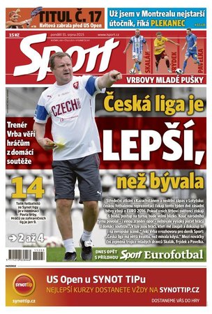 Titulní strana pondělního deníku Sport - 31.8. 2015