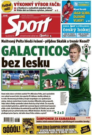 Titulní strana úterního deníku Sport - 6.10. 2015