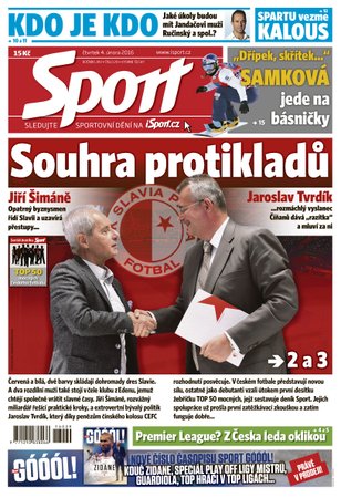 Titulní strana čtvrtečního deníku Sport - 4.2. 2016