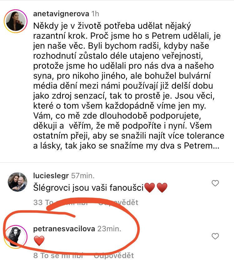 Petra Nesvačilová komentovala srdíčkem zprávu o svatbě Petra Kolečka a Anety Vignerové.