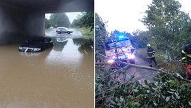 Výstraha před povodněmi na severu Moravy trvá. Hasiči vyjíždějí k popadaným stromům i utopeným autům.