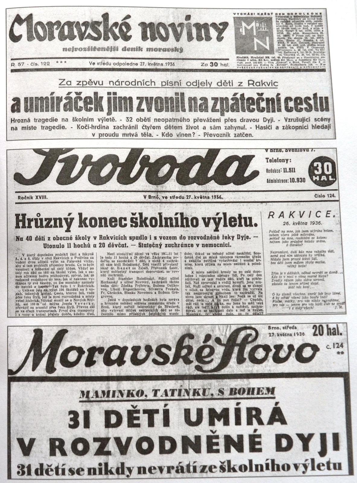 O rakvické tragédii referovaly na jaře 1936 obšírně všechny noviny.