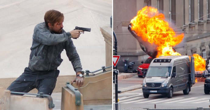 Zahraniční filmaři dál »devastují« Prahu: Hořící auto i připoutaný Gosling!