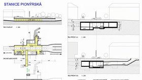 Studie uvažované stanice podzemky Pionýrská v centru Brna.