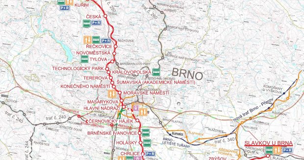 Plán Severojižního kolejového diametru. Železnice má vést mezi Řečkovicemi a Černovickým hájkem pod povrchem jako metro.