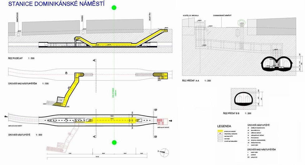 Studie uvažované stanice podzemky Dominikánské náměstí.