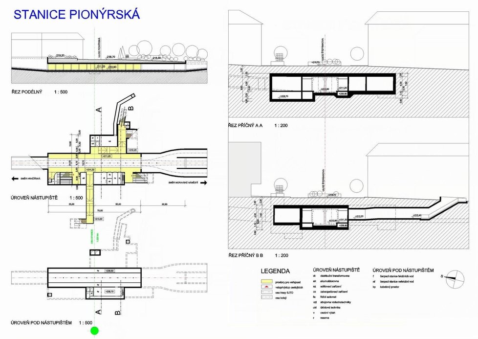 Studie uvažované stanice podzemky Pionýrská v centru Brna