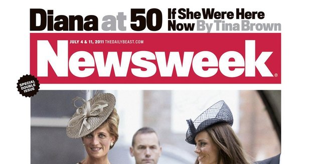 Princezna Diana by letos oslavila padesát let života. Magazín Newsweek pomocí photoshopu a koláže postavil postarší Dianu po bok vévodkyně Kate, manželky Dianina syna vévody Williama.