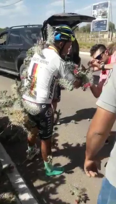 Argentinec Diego Moreno měl štěstí, i když měl při závodu nehodu a zahučel přímo do kaktusu.