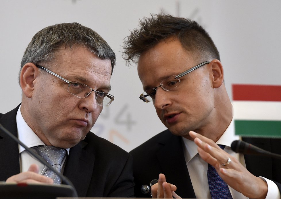 Český ministr zahraničí Lubomír Zaorálek se svým maďarským protějškem Péterem Szijjártem