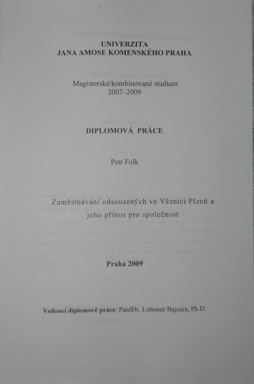 Diplomka Petra Folka.