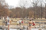 Teplé počasí druhou březnovou neděli nalákalo partičku kluků ke koupání v jednom z rybníků ve Stromovce.