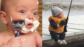 Otec nafotil svého dvouměsíčního syna při chlapských pracích.