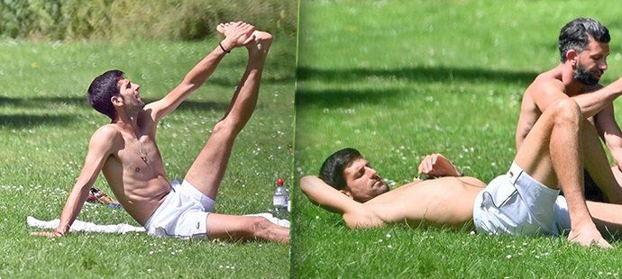 Novak Djokovič si byl před slavným Wimbledonem protáhnout svaly