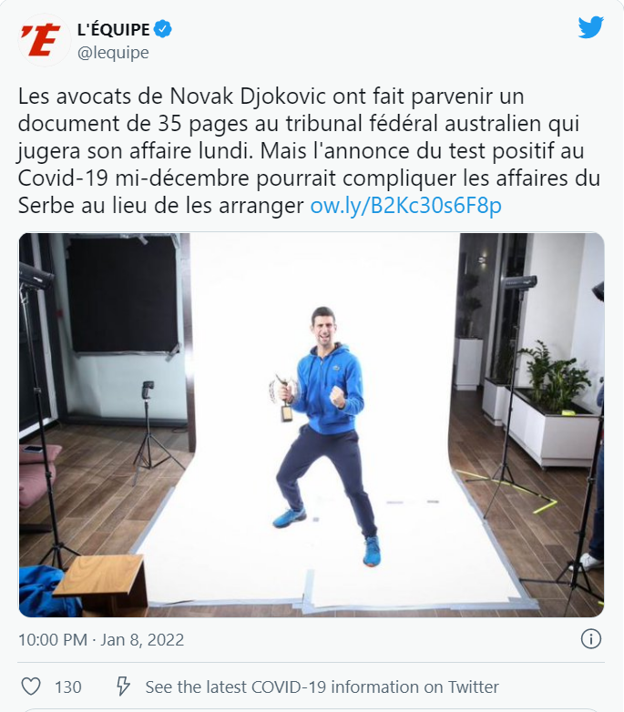18. prosince se Djokovič účastnil focení pro francouzský časopis, měl přitom už pozitivní test