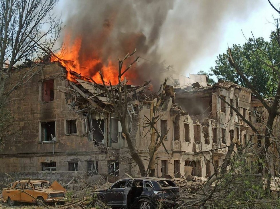 Ruský zásah nemocnice v Dnipru (26.5.2023)