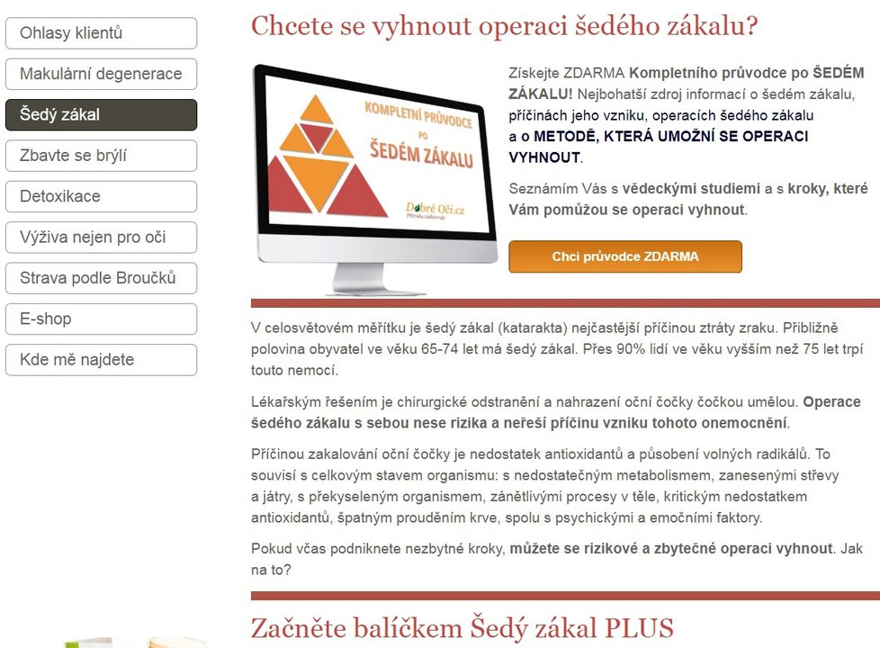 E-shop slibuje vyléčit makulární degeneraci i šedý zákal.