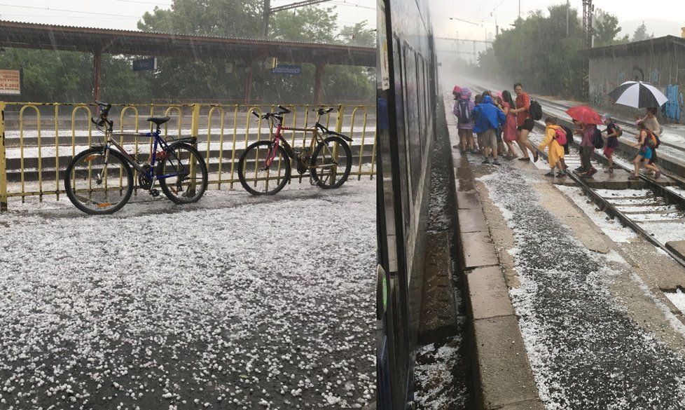 Dobřichovice zasypal příval krup (1. 6. 2018)