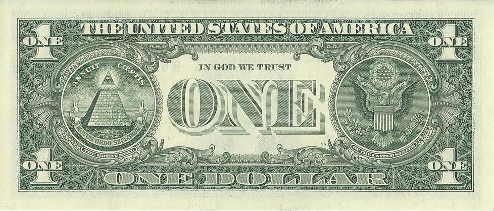 Jednodolarová bankovka s nápisem  „IN GOD WE TRUST“