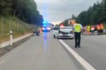 Hromadná nehoda pěti aut uzavřela dálnici D1 u Domašova ve směru na Brno (14. 7. 2022).