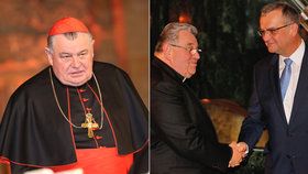 Arcibiskup Dominik Duka převzal Řád bílého lva. Vpravo s Miroslavem Kalouskem, který však na Hradě chyběl.