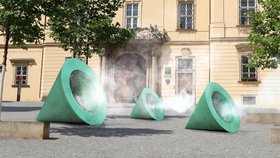 Nová ozdoba Brna: Brčálově zelené roury na Dominikánském náměstí budou chrlit mlhu