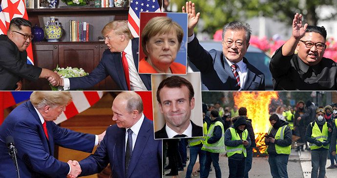 Rok smíření. Trump si podal ruku s Kimem i Putinem. Macron se potýká s protivládními protesty, Merkelová ohlásila odchod z čela CDU.