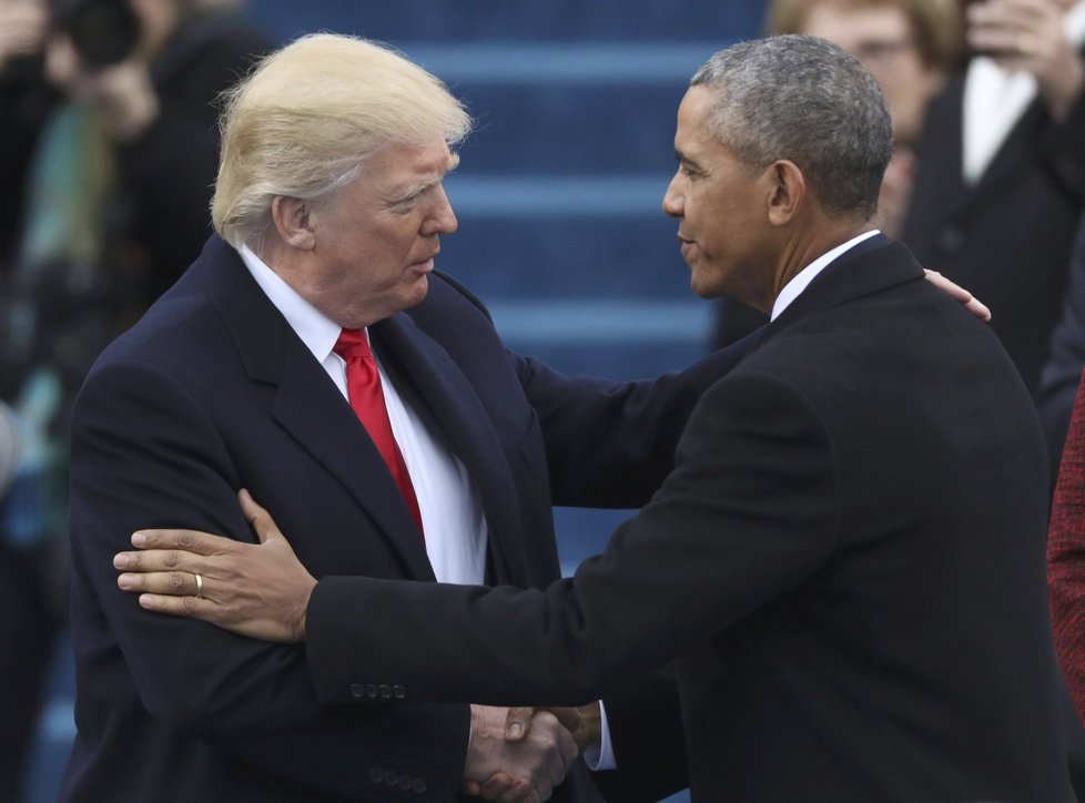 Donald Trump s Barackem Obamou pár chvil před začátkem Trumpova inauguračního ceremoniálu