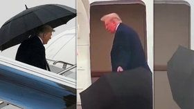 Trump zase pobavil, při nástupu do letadla upustil deštník