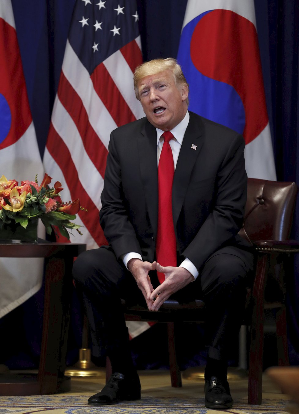 Donald Trump při schůzce s jihokorejským prezidentem Mun Če-inem v New Yorku