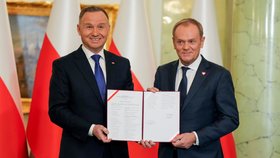 Polský premiér Donald Tusk složil u polského prezidenta Andrzeje Dudy přísahu (13.12.2023)