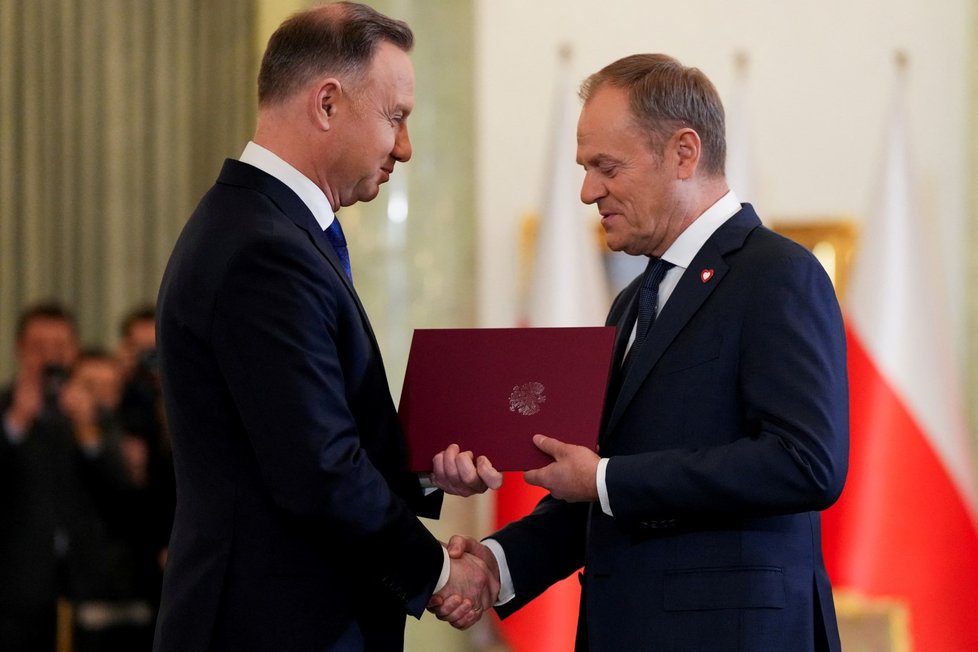 Polský premiér Donald Tusk složil u polského prezidenta Andrzeje Dudy přísahu (13.12.2023)